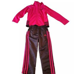 Adidas Track Suit Girls Pink Black Stripe 4T Zip Jacket Jogger Set